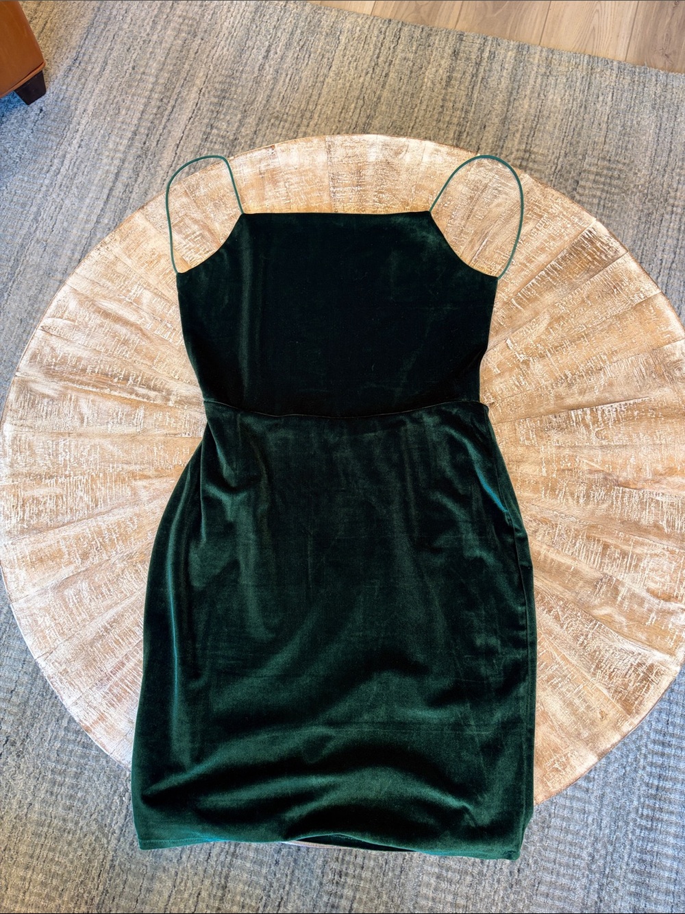 by the way. Deep Green Velvet Mini Dress with Spaghetti Straps